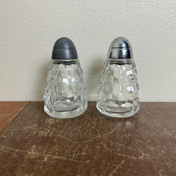 Fostoria American Crystal Chrome Metal Salt and Pepper Shaker Set READ - Picture 2 of 10